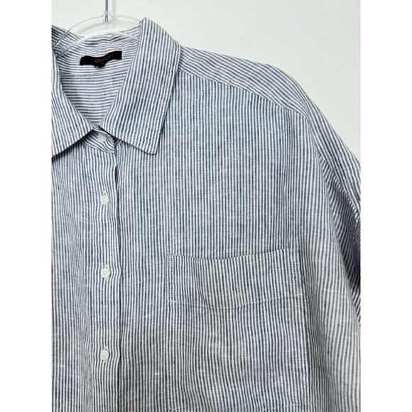 Quince Shirt Women’s Large 100% European Linen Camp Blue Pinstripe - Picture 3 of 10